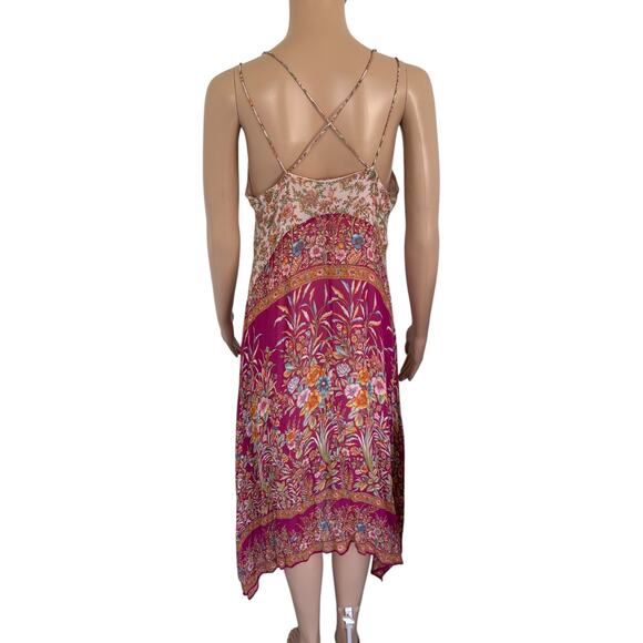 Lucky Brand Boho Floral Midi Dress Pink Fairy Handkerchief Hem Festival S - Picture 4 of 5